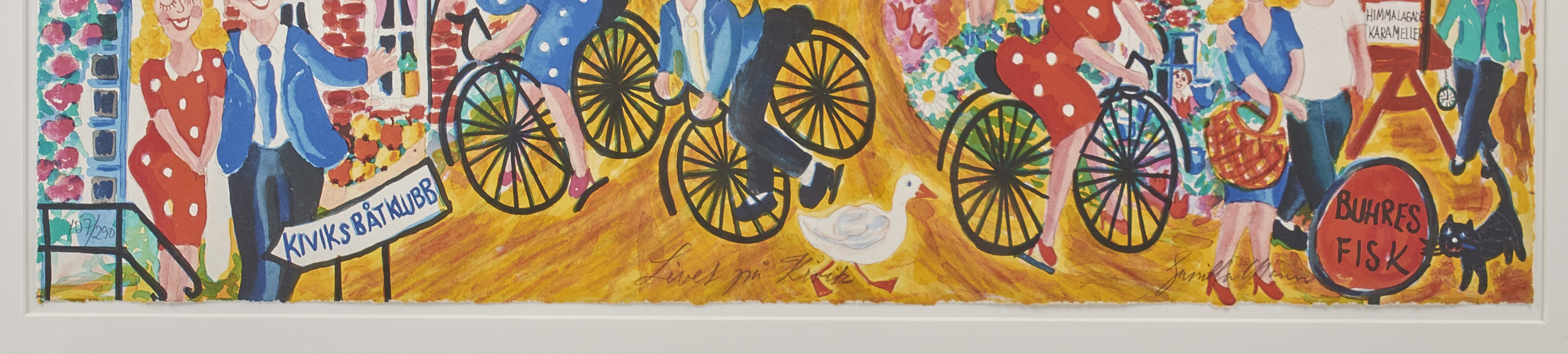 Färglitografi, Gunilla Mann (f 1947),"Livet på Kivik", 107 290, bladets mått 43×63 Metro Färglitografi, Gunilla Mann (f 1947),"Livet på Kivik", 107 290, bladets mått 43×63 Metro