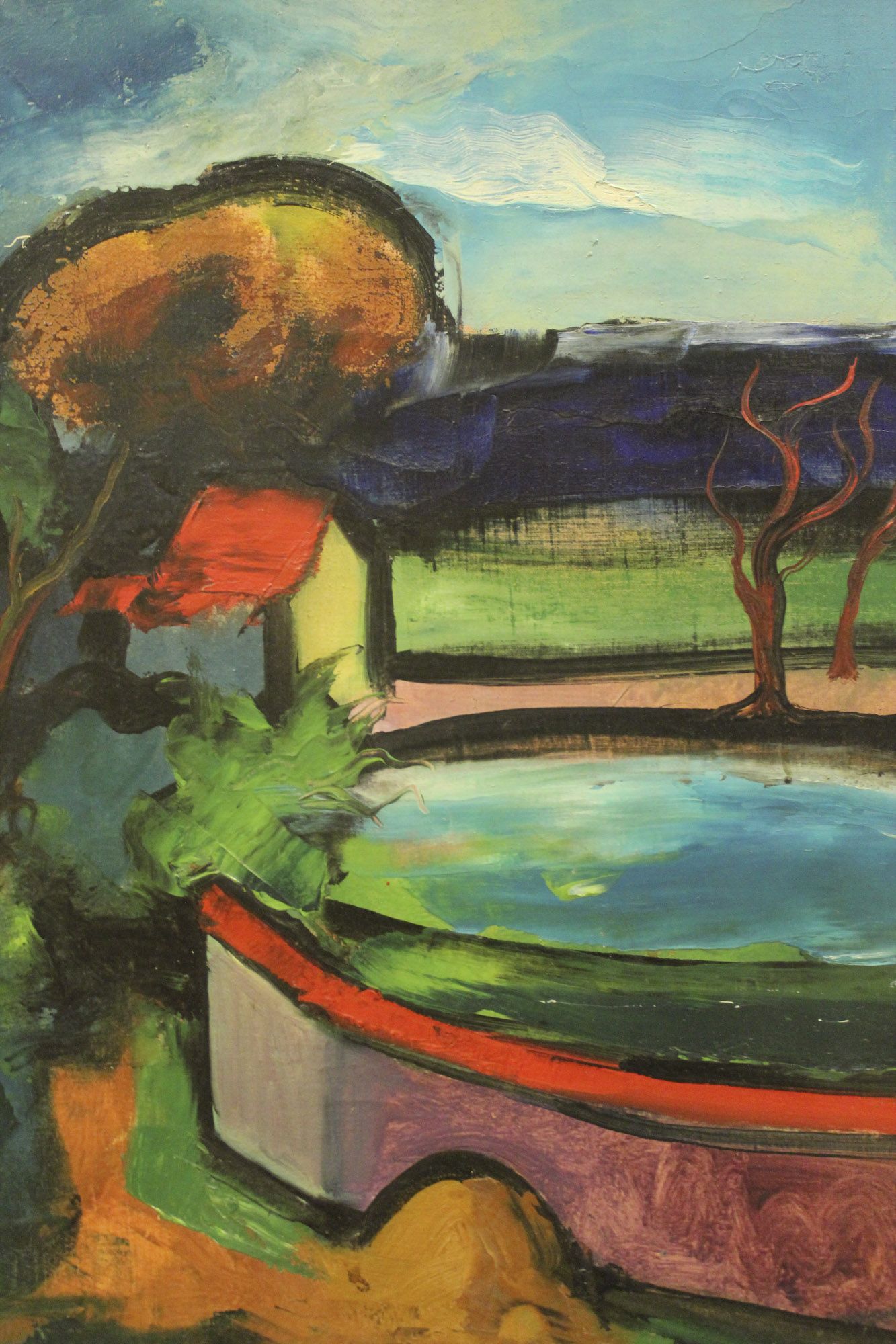 Oljemålning, signerad, trädgård med pool, 44 x 31 781 9248 ...